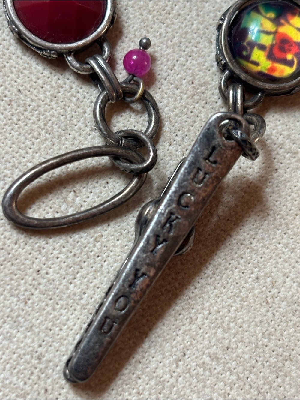 Luck Brand Clasp Round Silver Glass Mixed Media & Floral Links - Picture 4 of 13